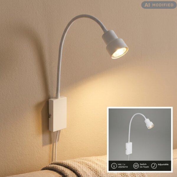 LED Wandleuchte Bettleuchte, Weiß, 5 Watt, 3000K, 2,6 x 6 x 69 cm – Briloner