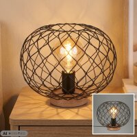 Tischlampe Drahtgeflecht, Schwarz / Holz, 40 Watt,...