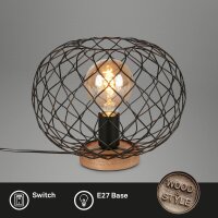 Tischleuchte Briloner Drahtgeflecht Holz E27 Schwarz...
