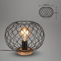 Tischleuchte Briloner Drahtgeflecht Holz E27 Schwarz Tischlampe 30 cm
