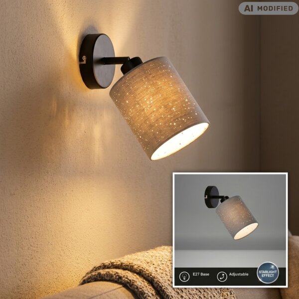 Wandlampe Spot Wandleuchte mit Sternendekor, Grau, Schwarz, 25 Watt, E27-Fassung – Briloner