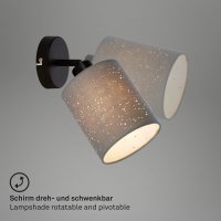 Briloner Wandleuchte E27 Textilschirm Sternendekor Strahler Wandlampe Grau-Schwarz
