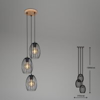 3-flammige Pendelleuchte Waktu, Schwarz / Holz, 3 x E27 max. 60W (exkl.), Ø 31,5 cm – Briloner