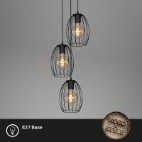 3-flammige Pendelleuchte Waktu, Schwarz / Holz, 3 x E27 max. 60W, Ø 31,5 cm – Briloner