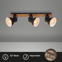 3-flammiger Deckenstrahler Tempa, Schwarz / Holz, 3x60W, schwenkbar, 74 x 21 cm – Briloner