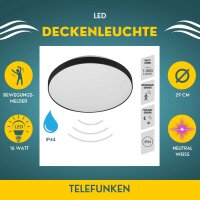 LED Deckenleuchte Sensor, Schwarz, 16 Watt, IP44,...