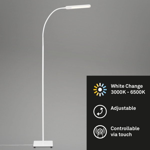 Stehleuchte Briloner LED 6,5W 183CM Stehlampe Dimmbar CCT Touch Flexarm Office Büroleuchte Weiß