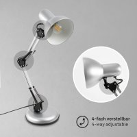 Briloner Tischleuchte E14-Fassung Tischlampe Schwenkbar Kabelschalter Schreibtischlampe Silber