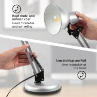 Briloner Tischleuchte E14-Fassung Tischlampe Schwenkbar Kabelschalter Schreibtischlampe Silber