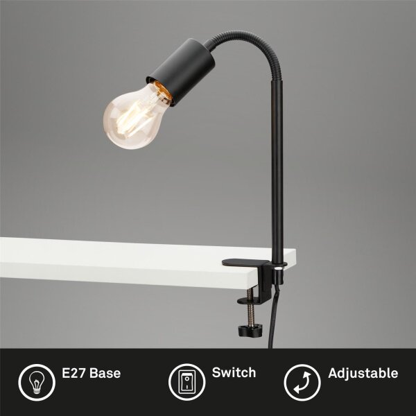 Klemmleuchte mit E27-Fassung, Schwarz, 10 Watt, E27-Fassung, 32,5 x 4,2 x 4,2 cm – Briloner