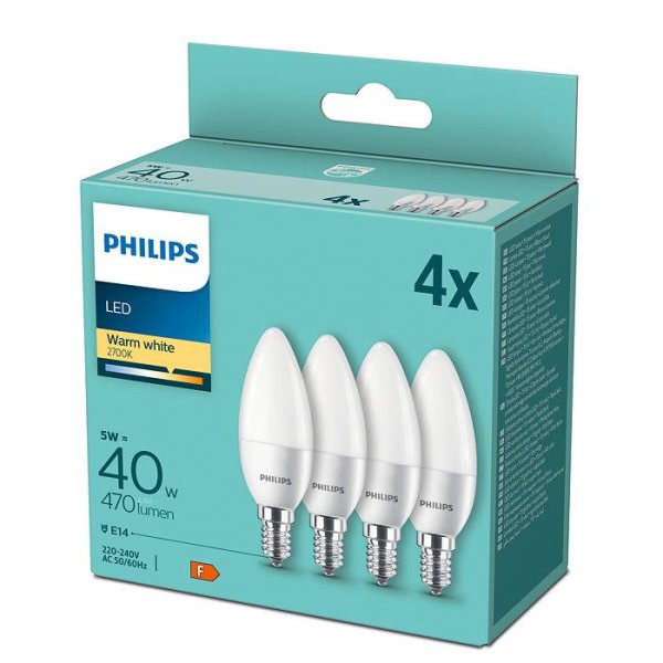 Leuchtmittel Philips 4 Stück LED 5W Kerze 470lm E14 2700K