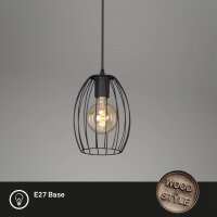 Pendelleuchte Waktu, Schwarz / Holz, E27 max. 60W...