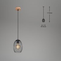 Pendelleuchte Waktu, Schwarz / Holz, E27 max. 60W, Ø 17,5 cm – Briloner