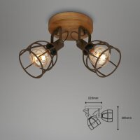 2-flammiger Deckenstrahler Strahler Holz, Holz / Rost, 2x25W (exkl.), schwenkbar – Briloner