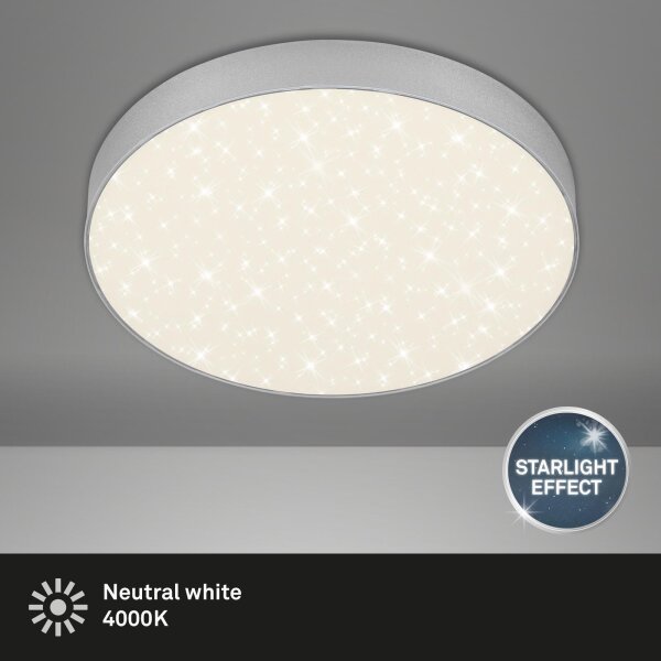 LED Deckenlampe, silber, 21 Watt, Neutralweiß, Sternenhimmel-Effekt, Ø 28,7 cm – Briloner