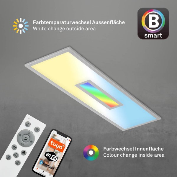 Deckenleuchte Briloner Centro S LED 28W 100CM Deckenlampe SmartHome Dimmbar CCT Fernbedienung RGB Centerlight Silber