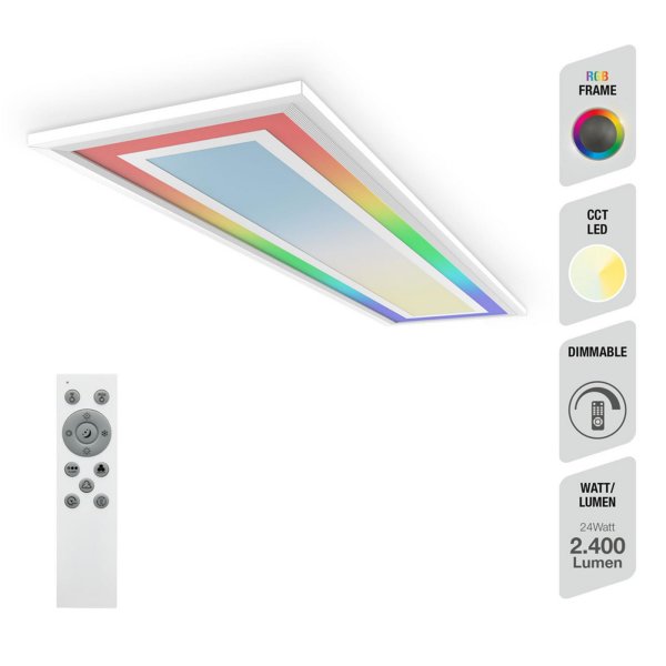 B-Kartonage Deckenleuchte Telefunken LED 24W Panel 100CM Dimmbar CCT Mittellicht RGB Deckenlampe Fernbedienung Eckig Weiß