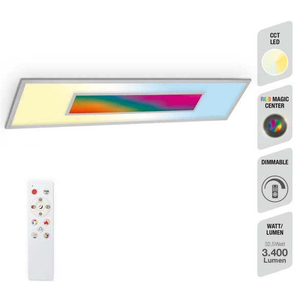 B-Kartonage Deckenleuchte Telefunken LED 38W Panel 119,5CM Dimmbar CCT Mittellicht RGB Deckenlampe Fernbedienung Eckig Silber