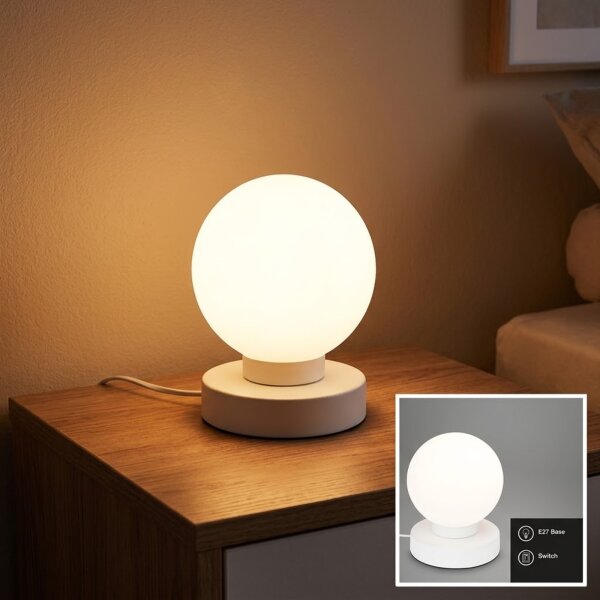 Tischleuchte, Weiß, 25 Watt, E14-Fassung, Glas, Ø 12,6 cm – Briloner