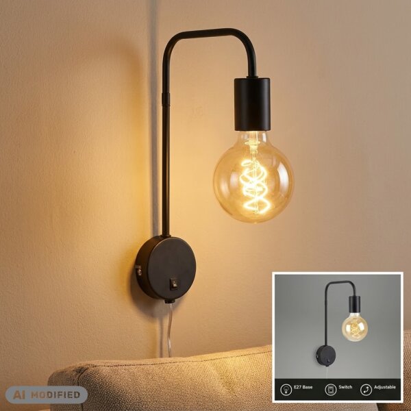 Wandlampe Bettlampe, Schwarz, 10 Watt, E27-Fassung, 19 x 8 x 33,5 cm – Briloner