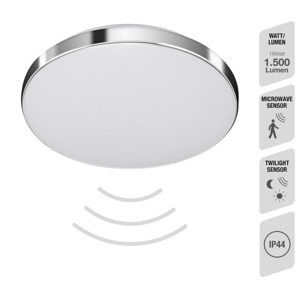 Deckenleuchte Telefunken LED 16W Ø29CM Sensor Deckenlampe IP44 Rund Chrom