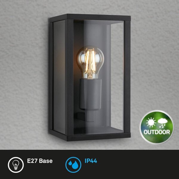 Außenleuchte Briloner Wandlampe E27 Fassung Schwarz Wandleuchte IP44 Metall / Glas