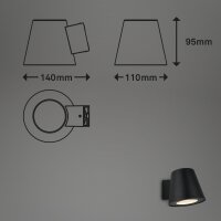 Briloner Außenwandleuchte GU10 4,9W 460lm IP44 Glas Metall Schwarz