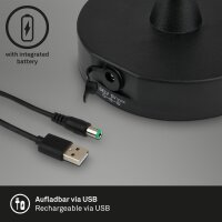Akku Tischleuchte Briloner LED 3W Ø 14,5CM Tischlampe Außen IP44 Dimmbar Touch Außentischleuchte 4000K Schwarz
