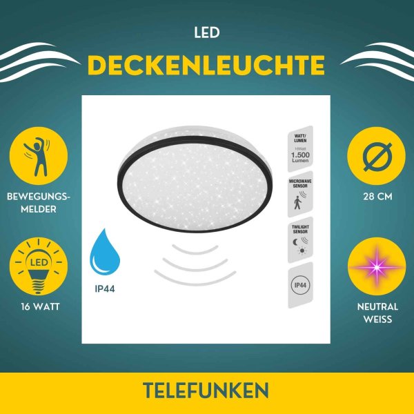 Deckenleuchte Telefunken Sternenhimmel LED 16W Ø28cm Deckenlampe