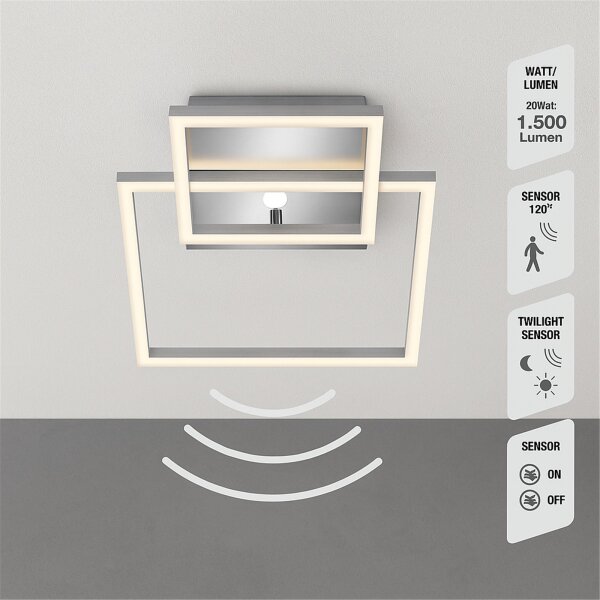 LED Deckenlampe Frame, Chrom / Alu, 17 Watt, 3000K, schwenkbar, 35,8 x 26 x 7,6 cm – Telefunken