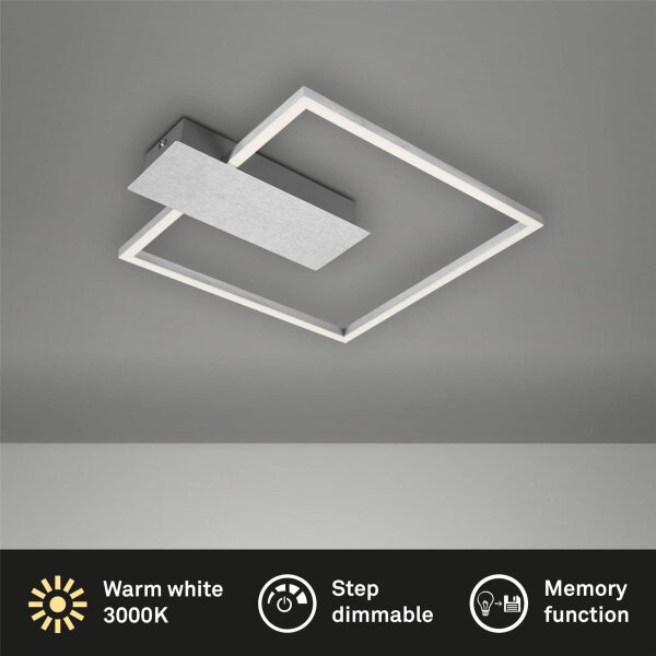 LED Deckenleuchte, Alu-Chrom, 12 Watt, dimmbar, 37,5 x 32 x 4 cm – Briloner