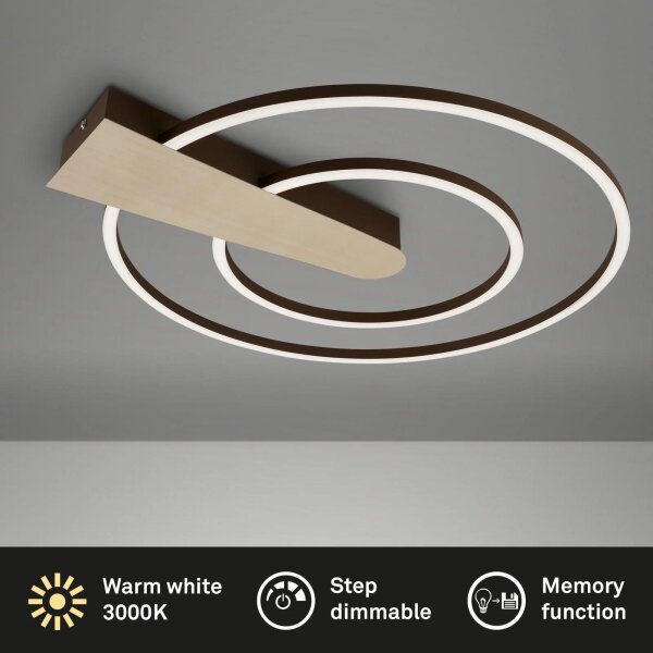Deckenleuchte Briloner Nico Duo LED 25W 55CM Deckenlampe Dimmbar Rund 3000K Gold-Braun