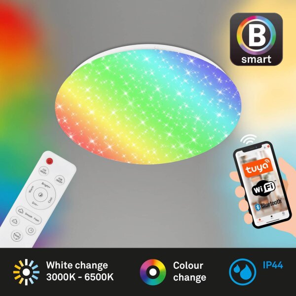 Smarte Badleuchte RGB Sternenhimmel, Weiß, 21 Watt, 3000 – 6500K, dimmbar, RGB, IP44 – Briloner