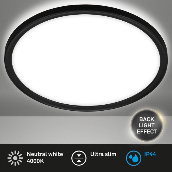 Briloner Backlight LED Deckenleuchte 19W IP44 Rund Schwarz