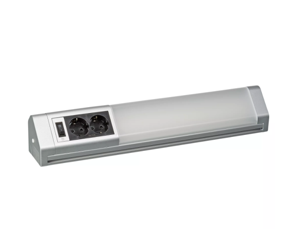 Unterbauleuchte Telefunken LED Silber mit Doppelsteckdose Küchenlampe 10 Watt Neutralweiß