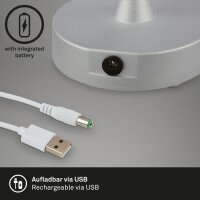 Akku-Tischleuchte Akku Leuchte, Silber, 3 Watt, dimmbar, IP44, Ø 15 cm – Briloner