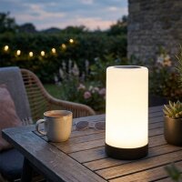 Akku-Tischlampe Leuchte, Schwarz, 3 Watt, 3300K, dimmbar, IP44, Ø 12,5 cm – Briloner