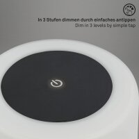 Akku-Tischlampe Leuchte, Schwarz, 3 Watt, 3300K, dimmbar, IP44, Ø 12,5 cm – Briloner