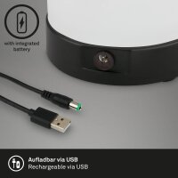 Akku-Tischlampe Leuchte, Schwarz, 3 Watt, 3300K, dimmbar, IP44, Ø 12,5 cm – Briloner