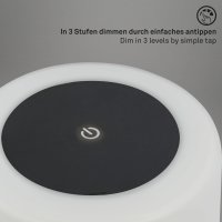 B-Kartonage Akku Tischleuchte Briloner LED 3W Ø 12,5CM Akku Tischlampe IP44 Dimmbar Touch 3300K Außenleuchte  Schwarz