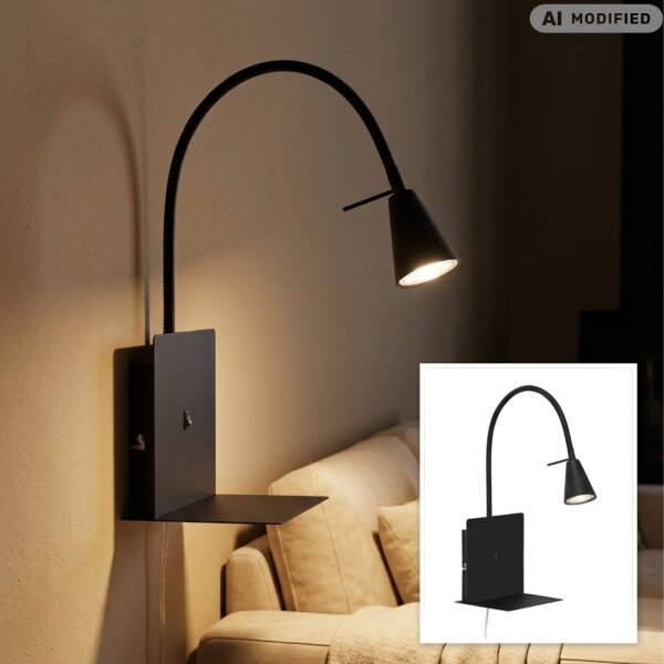 LED Wandleuchte mit Ablagemöglichkeit, Schwarz, 5 Watt, 400lm, 3000K – Briloner