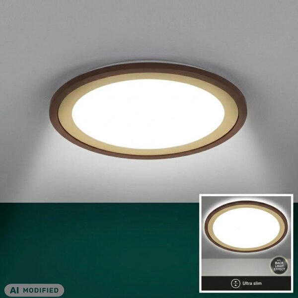 Briloner Deckenleuchte LED 18W Backlight Deckenlampe Panel Ultraflach Braun-Gold