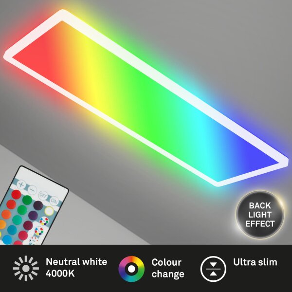 LED Deckenleuchte RGB Panel, Weiß, 22 Watt, dimmbar, RGB, mit Fernbedienung – Briloner