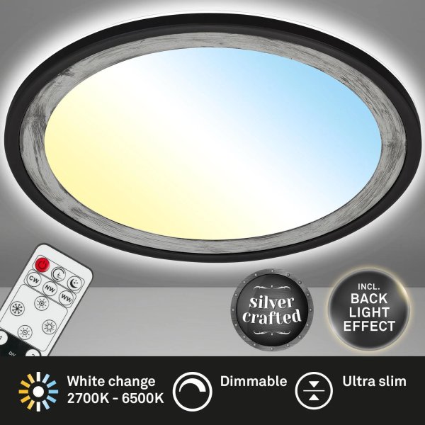 B-Kartonage Briloner Deckenleuchte Silver Crafted LED 22W CCT Dimmbar Deckenlampe Backlight Schwarz-Silber