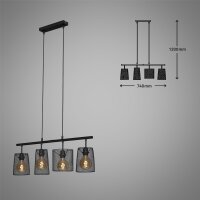 4-flammige Pendelleuchte Retro Draht, Schwarz, 4 x E27 max. 60W, 74 x 120 cm – Briloner