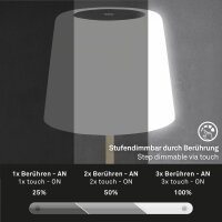 Akku Tischleuchte Briloner LED 3W  Tischlampe IP44 Außenleuchte Dimmbar Touch USB Aufladbar  Schwarz Holzoptik