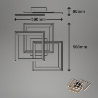 Deckenleuchte Briloner Frame LED 45W 56CM Deckenlampe CCT Dimmbar Fernbedienung Schwenkbar Holz Schwarz
