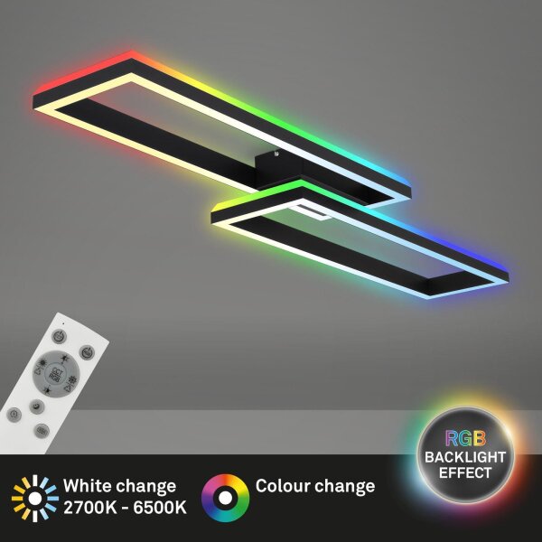 Deckenleuchte Briloner Frame LED 42W 119,5CM Deckenlampe CCT RGB Backlight Dimmbar Fernbedienung Schwenkbar Schwarz