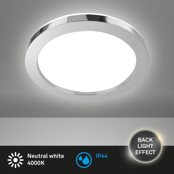 Badleuchte Briloner LED 28W Ø 41CM Badezimmerlampe IP44 Backlight Deckenleuchte 4000K Chrom