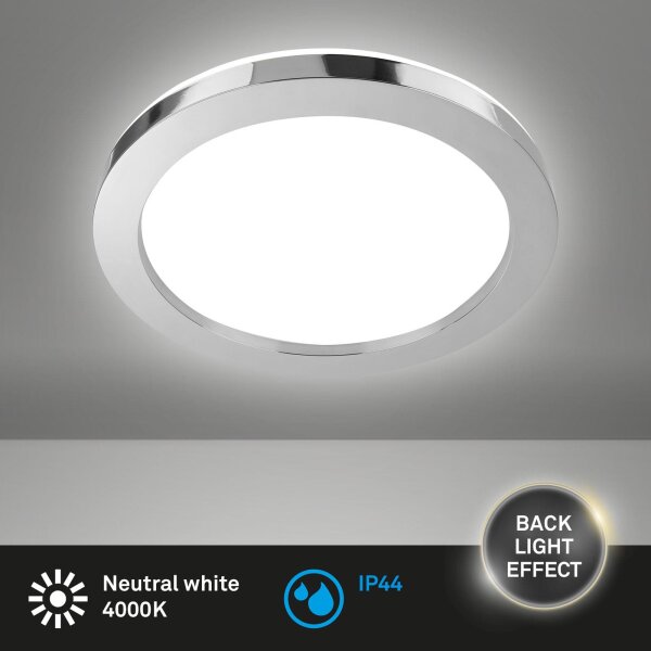 LED Deckenleuchte Badleuchte, Chrom, 28 Watt, 4000K, Backlight-Effekt, IP44, Ø 41 cm – Briloner